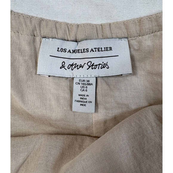 Los Angeles Atelier Cotton & Other Stories Linen Midi Dress Beige Boho Size 6 - Picture 5 of 14
